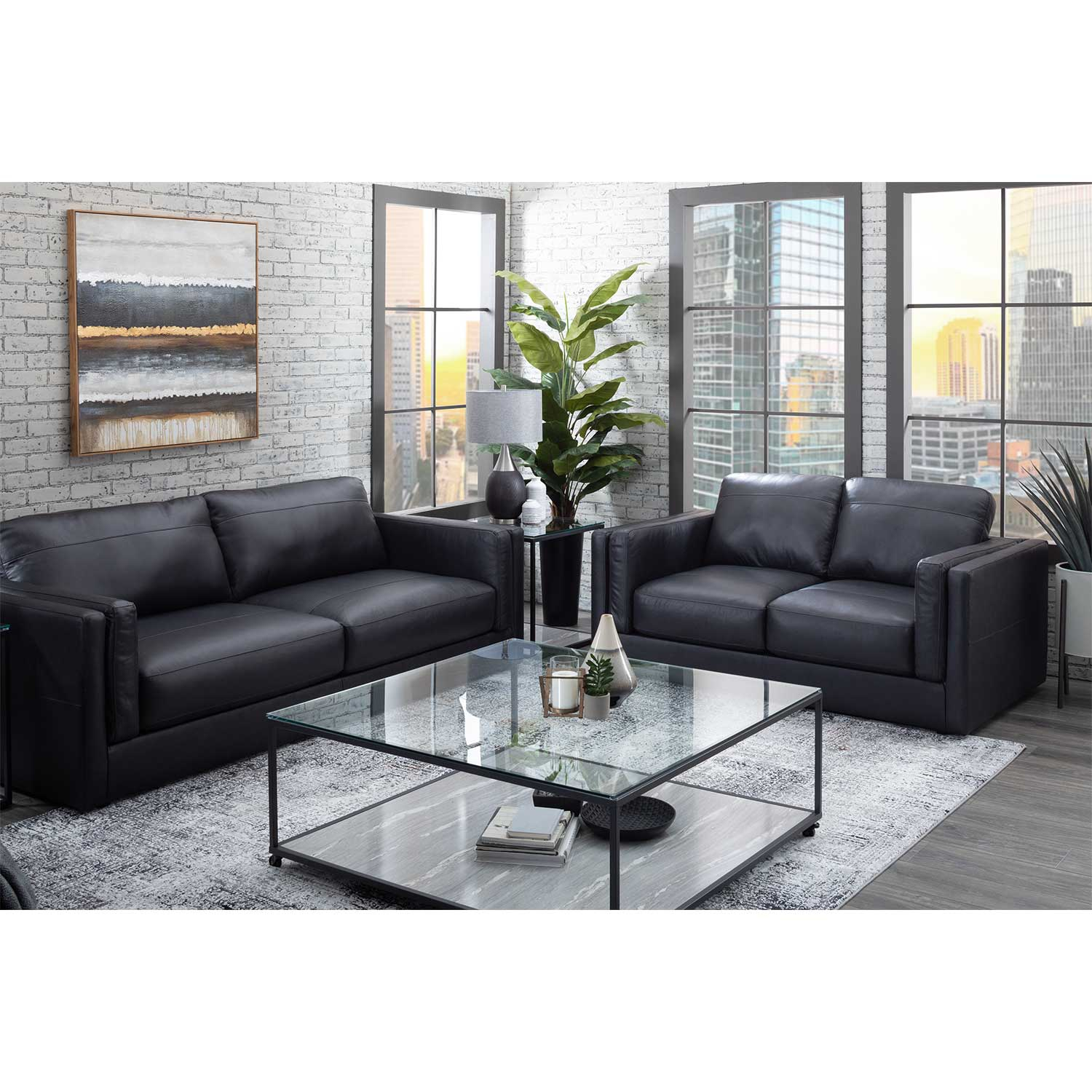 Amiata Onyx Leather Sofa | 0Dd-574S | Afw.com throughout