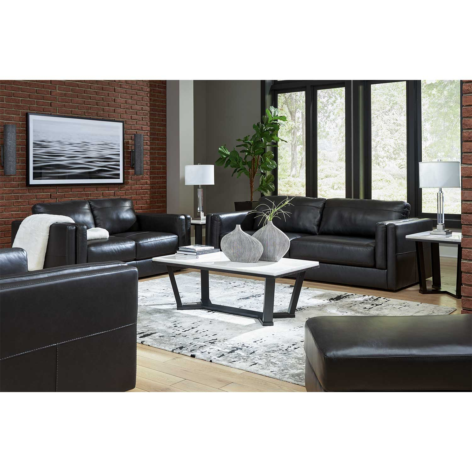 Amiata Onyx Leather Sofa | 0Dd-574S | Afw.com with regard to Experiencing Luxury The Birmingham Sofa in Onyx Black Leather