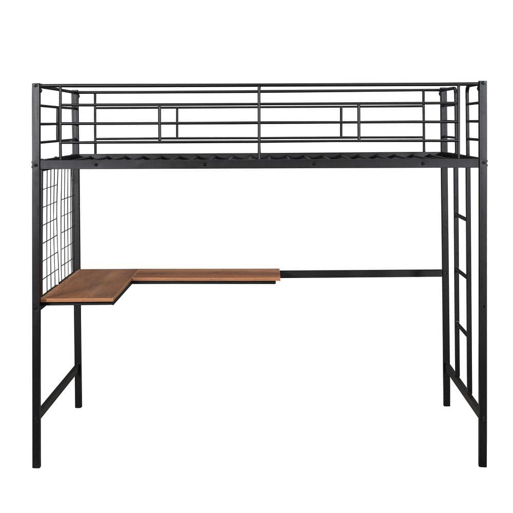 Anpport Black Twin Metal Loft Bed With Desk And Hanging Grid ... throughout The Essential Guide to Black Twin Metal Loft Beds With Integrated Desks