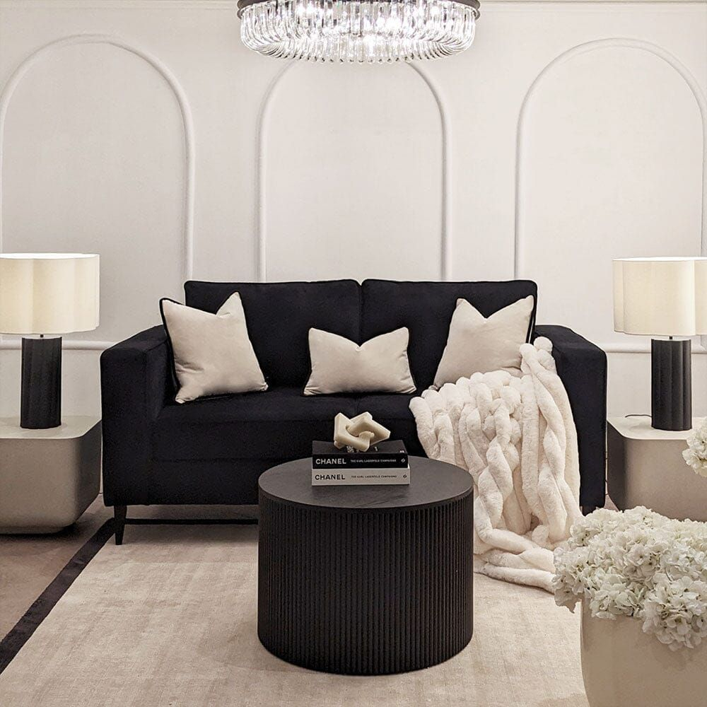 Arabella Jet Black Velvet Sofa Range | Black Couch Living Room, Black ... inside The Art of Styling Your Scarlett Black Velvet Sofa