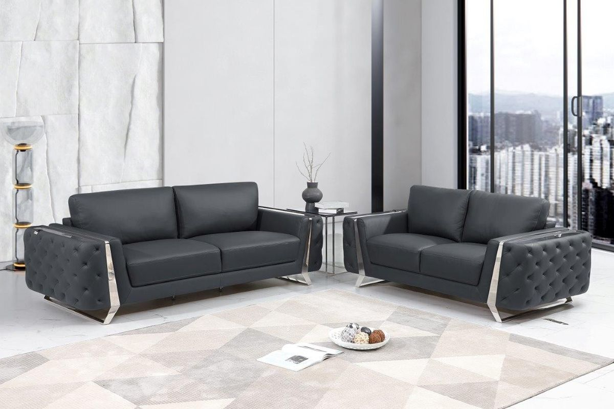 Ariana Grey Italian Leather Modern Sofa in