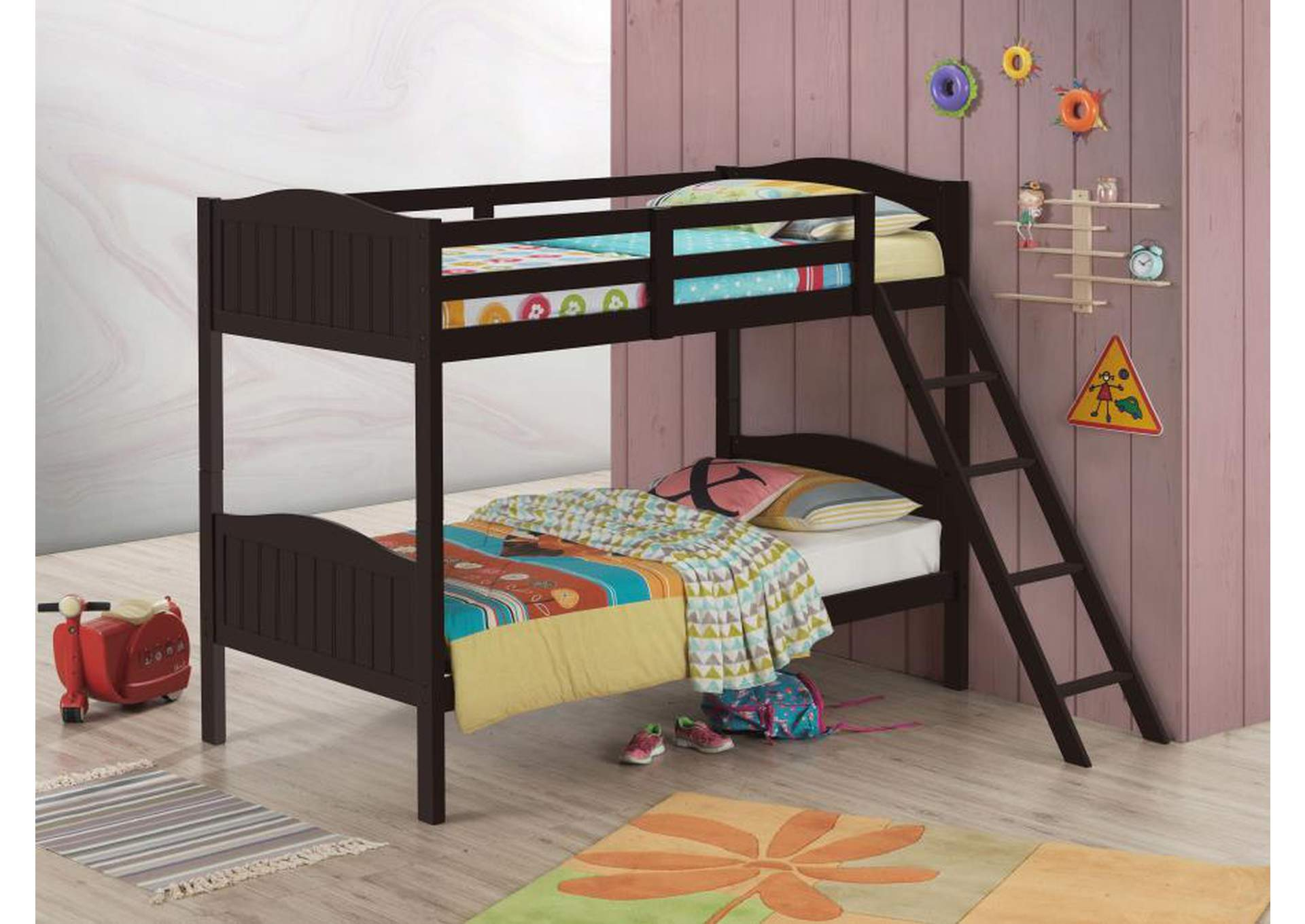 Arlo Twin/Twin Bunk Bed With Ladder Espresso intended for