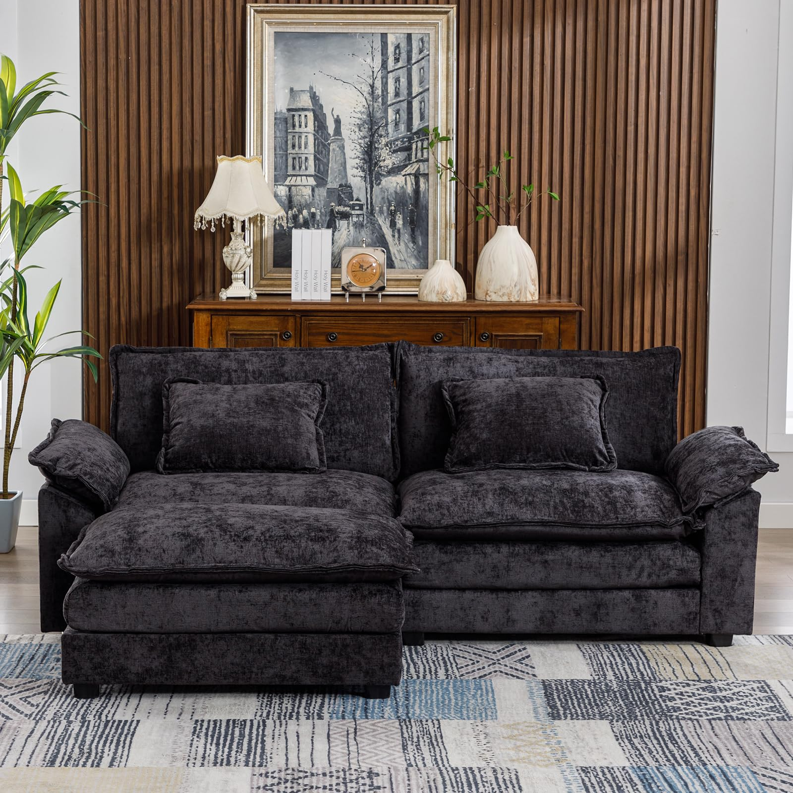 Auction Detail intended for A Closer Look at the Penelope Upholstered Sofa in Luxurious Black Chenille