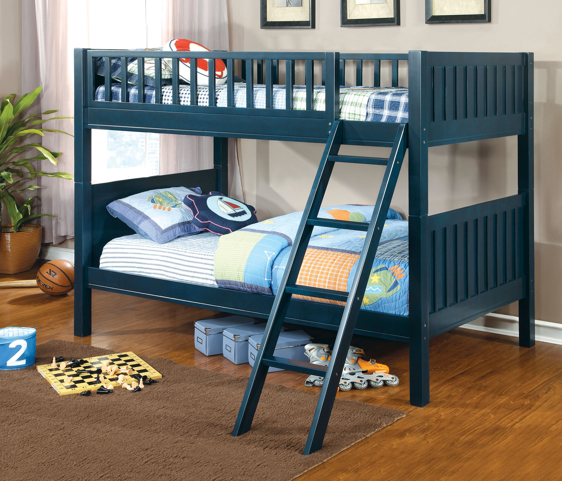 Azure Dark Blue Twin Twin Bunk Bed | Las Vegas Furniture Store | Modern ... in Durability Meets Design The ACME Homestead Dark Blue Bunk Bed Review