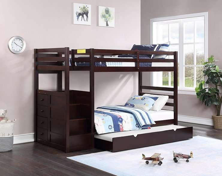 B-1890 Espresso Bunk Bed W/ Drawers & Stairs (Twin/Twin) - Bunk Bed Hub with regard to Maximizing Space and Style with the Heartland Twin/Twin Espresso Bunk Bed