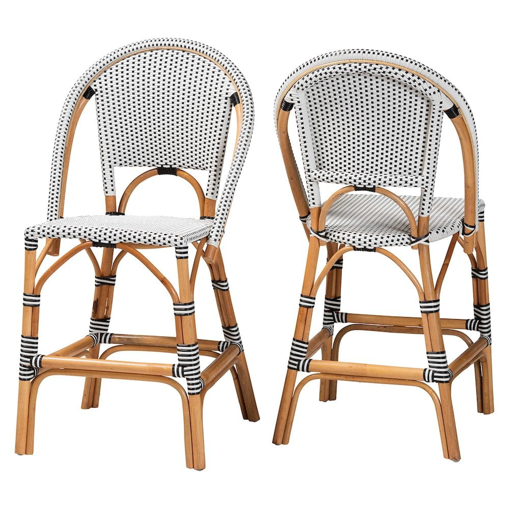 Bali &Amp; Pari Genica Black And White Weaving And Rattan 2-Piece Counter ... intended for A Closer Look at the Loulou Rattan 2PC Counter Stool Set Dark Brown