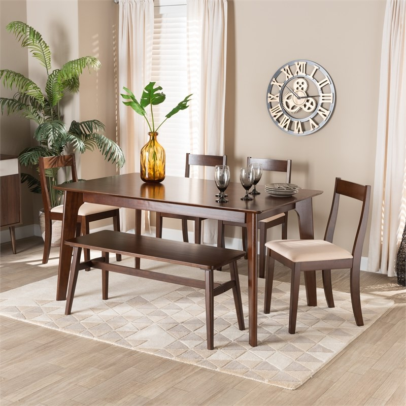 Baxton Studio Carola Cream Fabric And Dark Brown Wood 6-Piece Dining ... with regard to Understanding the Craftsmanship of Baxton Studio Dining Furniture