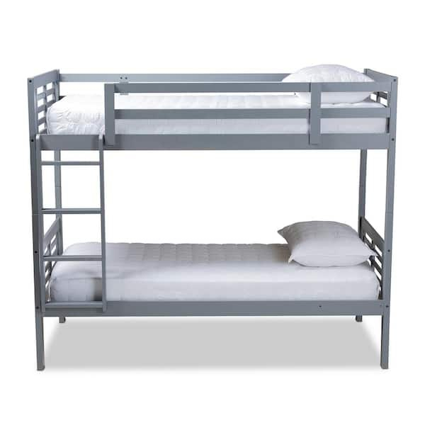 Baxton Studio Liam Gray Twin Bunk Bed 157-9633-Hd - The Home Depot pertaining to Versatility and Safety Features of the Baxton Studio Elsie Bunk Bed
