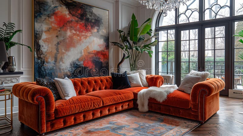 Beautiful Elegant Living Room With Velvet Sofa Stock Illustration ... with