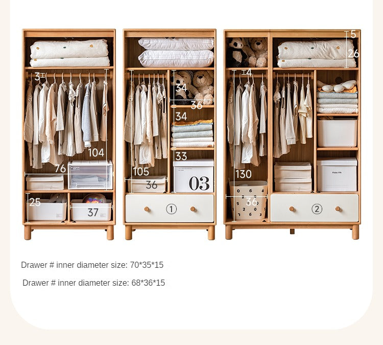 Beech Solid Wood Kids Wardrobe inside