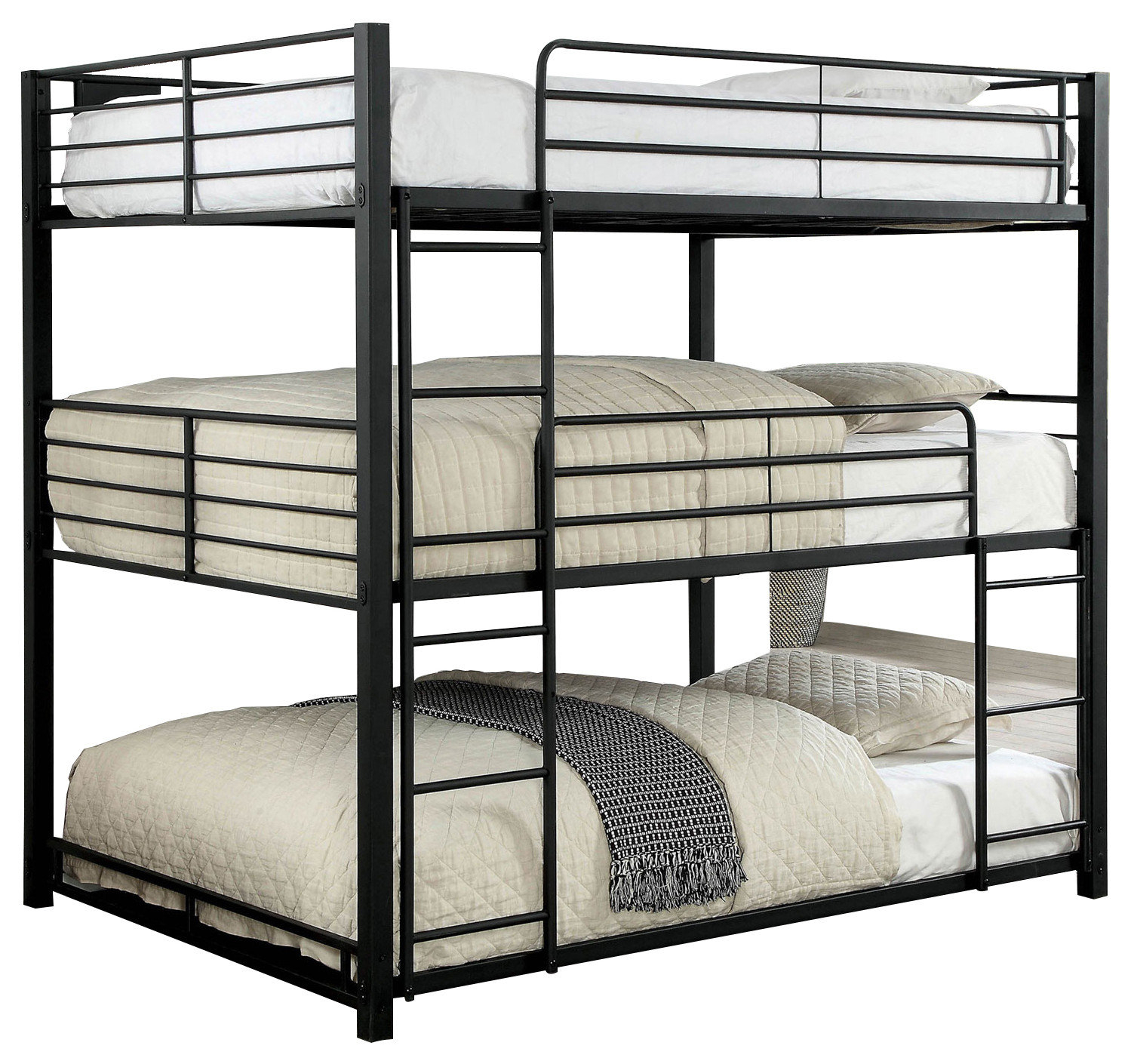 Benzara Bm207366 Industrial Style Full Triple Decker Bunk Bed With ... inside The Benzara BM182836 Bunk Bed Assembling and Enjoying Your New Space Saver