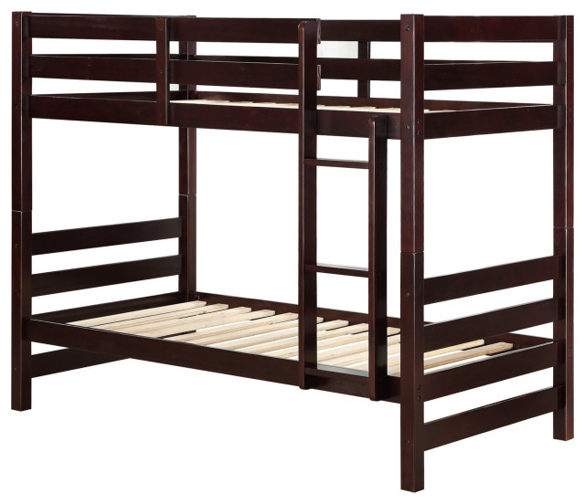 Benzara Bm230712 Twin Over Twin Bunk Bed With Attached Ladder, Espresso ... regarding