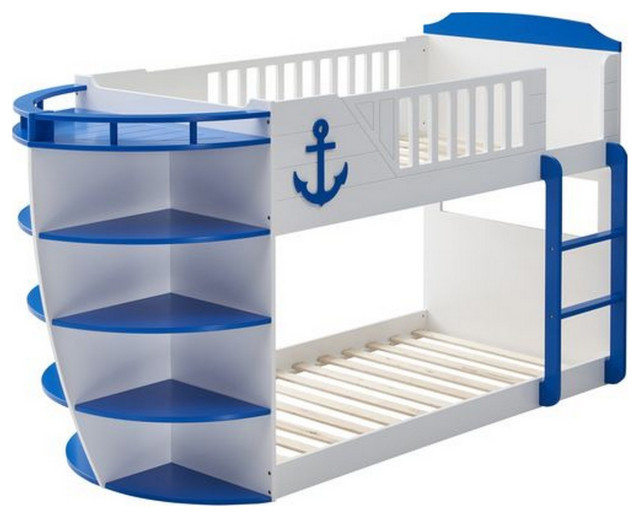 Benzara Bm261914 Twin Over Twin Bunk Bed, 9 Shelves & Nautical Design ... inside The Benzara BM182836 Bunk Bed Assembling and Enjoying Your New Space Saver