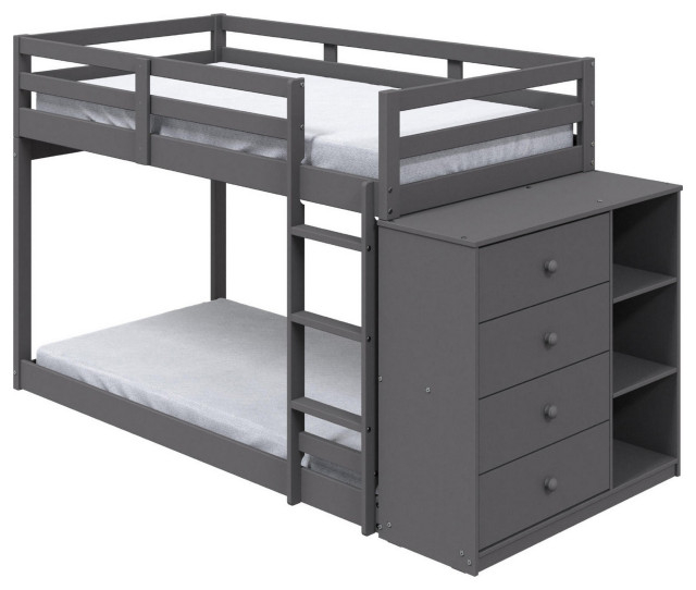 Benzara Bm284031 Twin Bunk Bed With Cabinet, 3 Compartments, Ladder ... intended for
