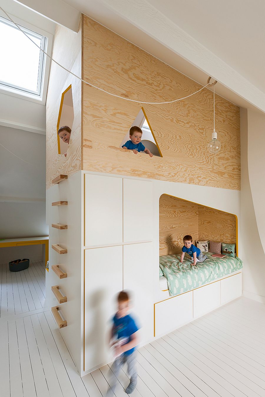 Bespoke Brilliance: Twin Bed Wall In Kids’ Room With Loft Play Zone in