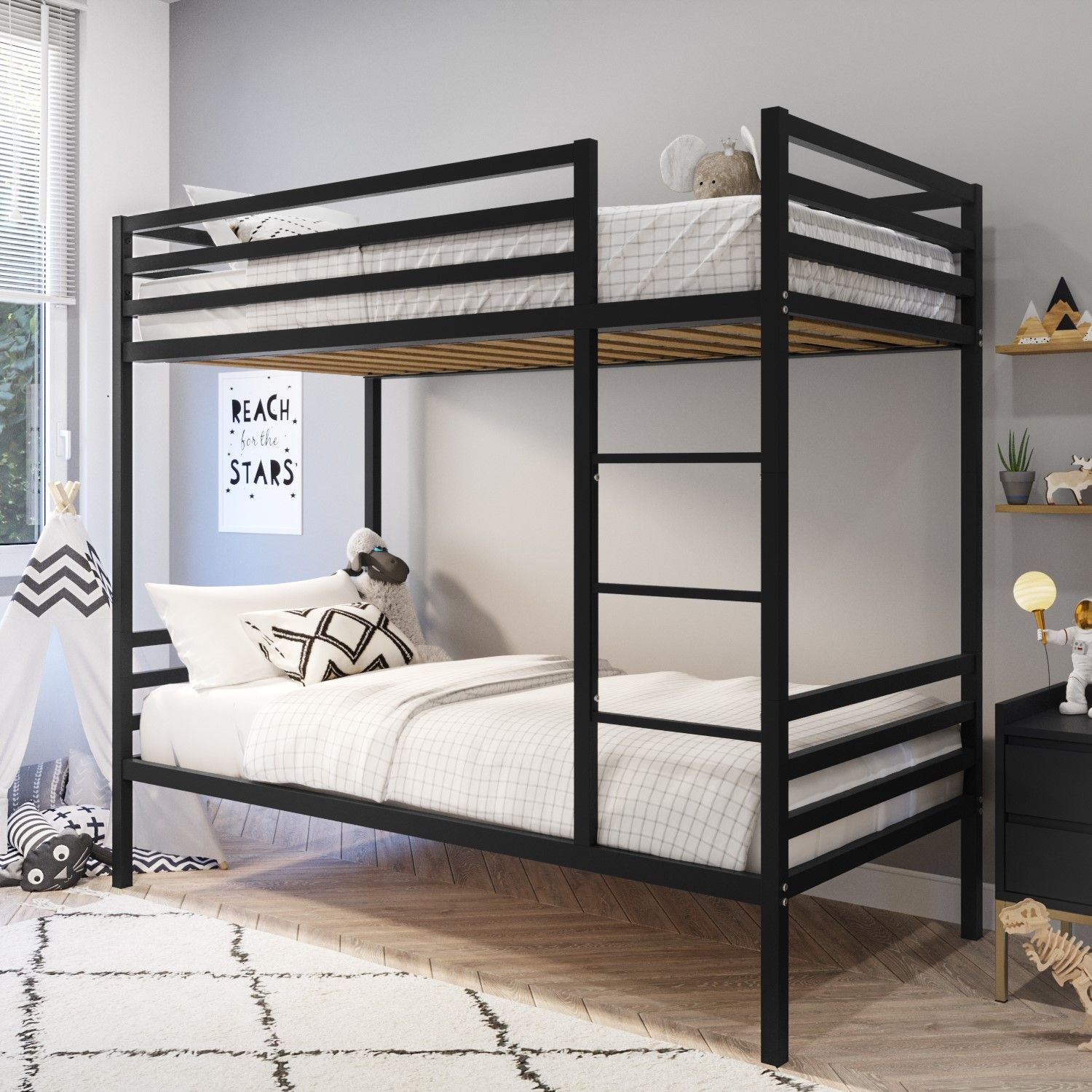 Black Metal Single Bunk Bed - Ralph - Furniture123 | Modern Bunk Beds ... pertaining to The Joys of a Black Floor Bunk Bed with a Roof and Slide for Little Ones