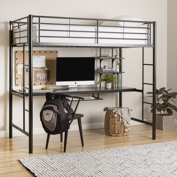 Black Metal Twin Loft Bed With Desk - Free Shipping Today - Overstock ... with regard to