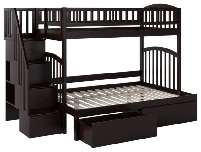 Bowery Hill Traditional Wood Staircase Storage Bunk Twin Over Full In ... with regard to