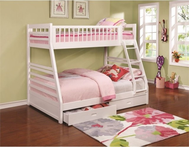Bowery Hill Twin Over Full Bunk Bed In White - Transitional - Bunk Beds ... pertaining to