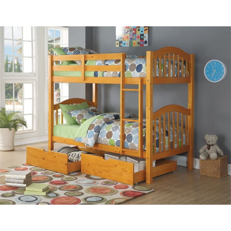 Bowery Hill Twin Over Twin Bunk Bed In Honey Oak - Walmart.com with regard to Maximizing Space With the Bowery Hill Twin Over Full Bunk Bed