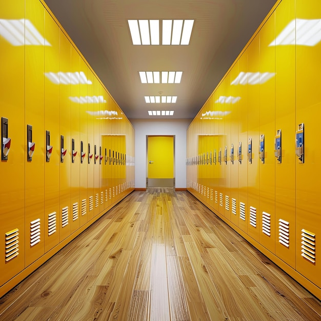 Bright School Hallway Vibrant Yellow Lockers Modern Feel | Premium Ai ... for Choosing the Right Yellow Lockers for Your Space Needs