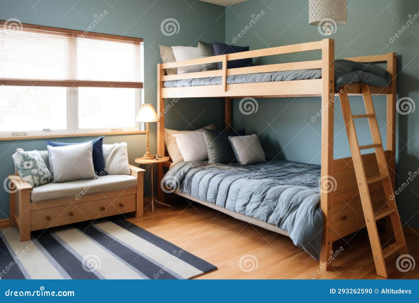 Bunk Bed Solution For A Small Kids Room Stock Photo - Image Of ... regarding Maximizing Kids' Room Storage The White Gewnee Wood Bunk Bed Solution