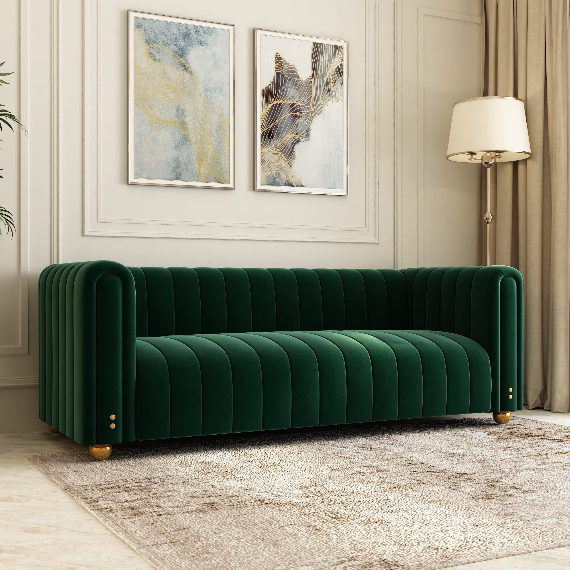 Buy Emerald Green Velvet Couch, 80 Inch Wide Mid-Century Modern Sofa ... in