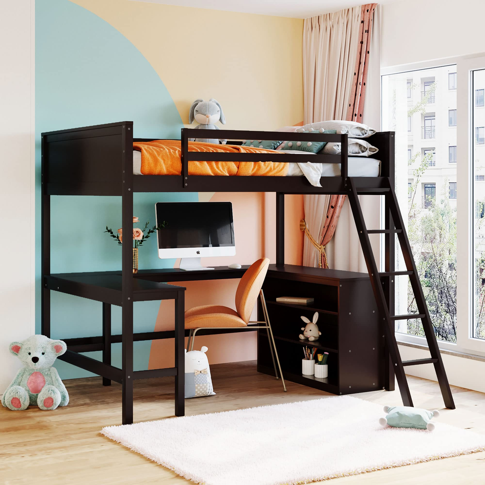 Buy Full Size Loft Bed With Desk And Angle Ladders, High Full Loft Bed ... in Choosing the Right Loft Bed Understanding the Linon Z-Bedroom Full Size