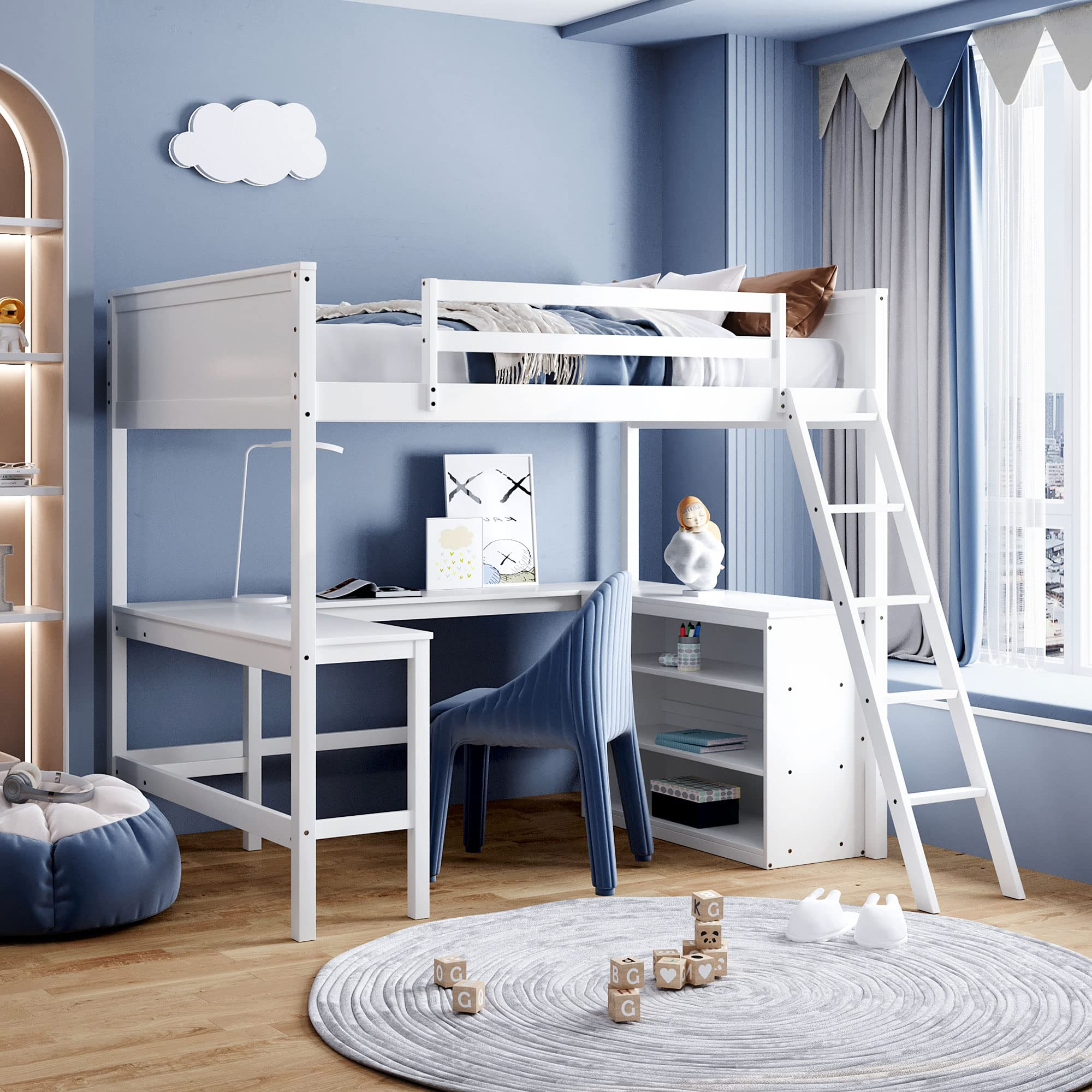 Buy Full Size Loft Bed With Desk And Angle Ladders, High Full Loft Bed ... inside