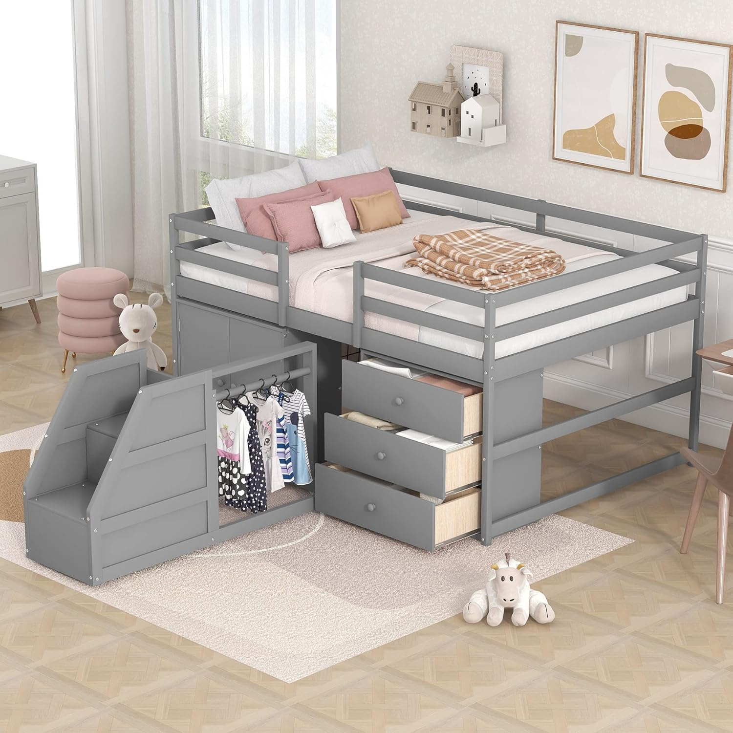 Buy Harper &Amp; Bright Designs Full Size Loft Bed With Stairs And Storage ... regarding Exploring the Benefits of a Low Loft Bed with Shelving