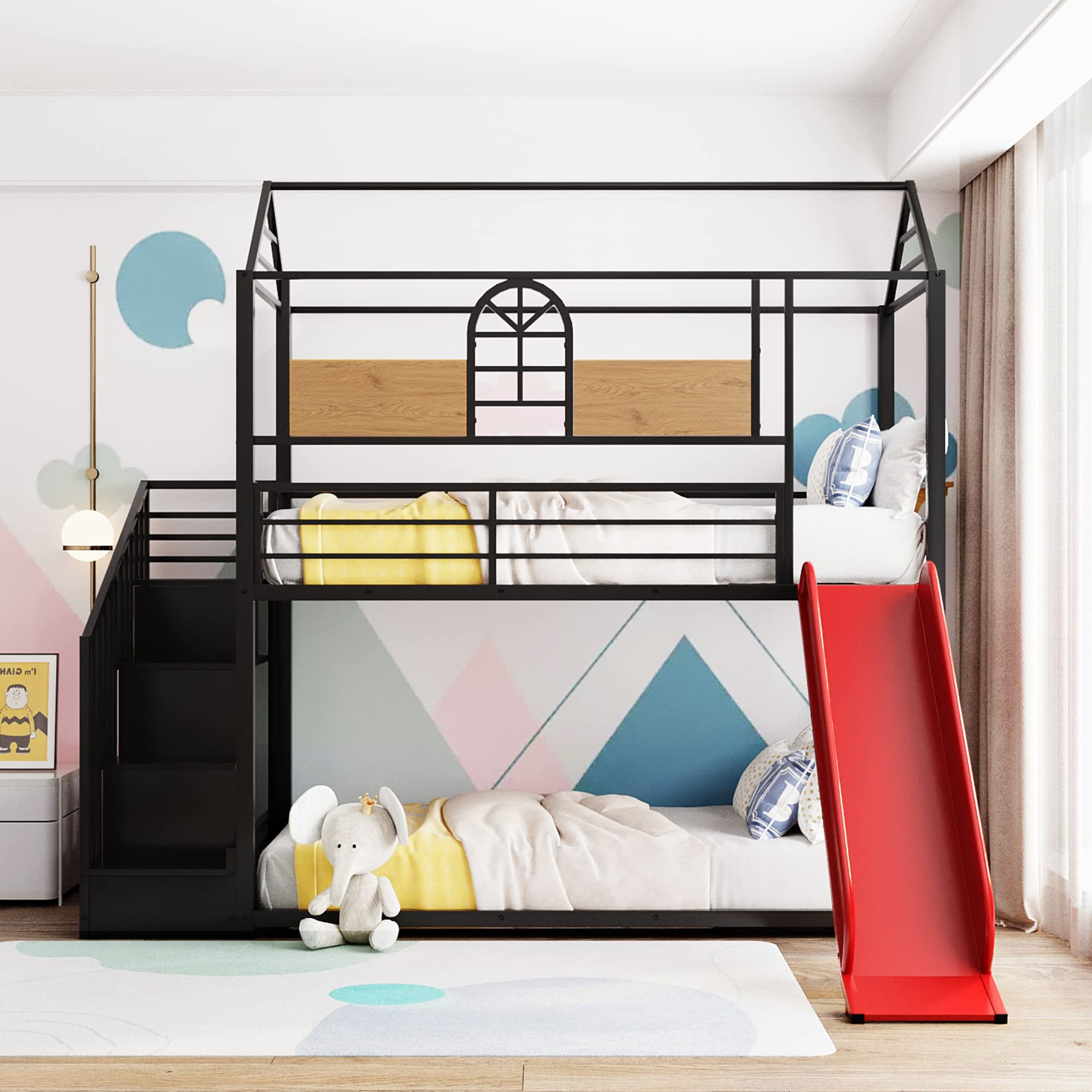 Buy House Bunk Bed Twin Over Twin, Metal Floor Bunk Bed/Kids House Bunk ... in
