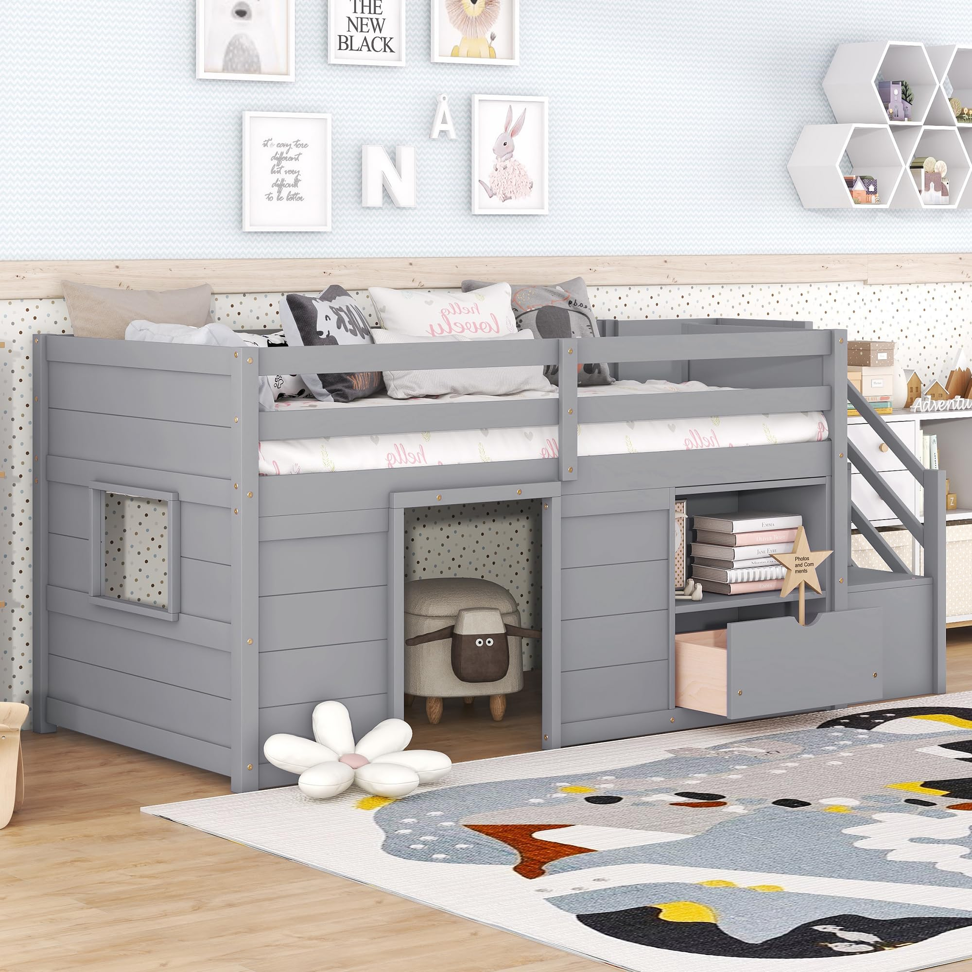 Buy Lakifun Twin Size Low Loft Bed,Loft Bed With Storage,Modern ... regarding