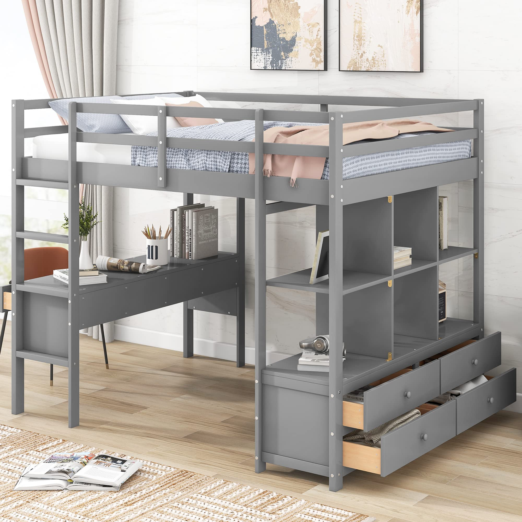 Buy Merax Loft Bed Full Size, Wood Full Loft Bed With Desk And 2 ... with