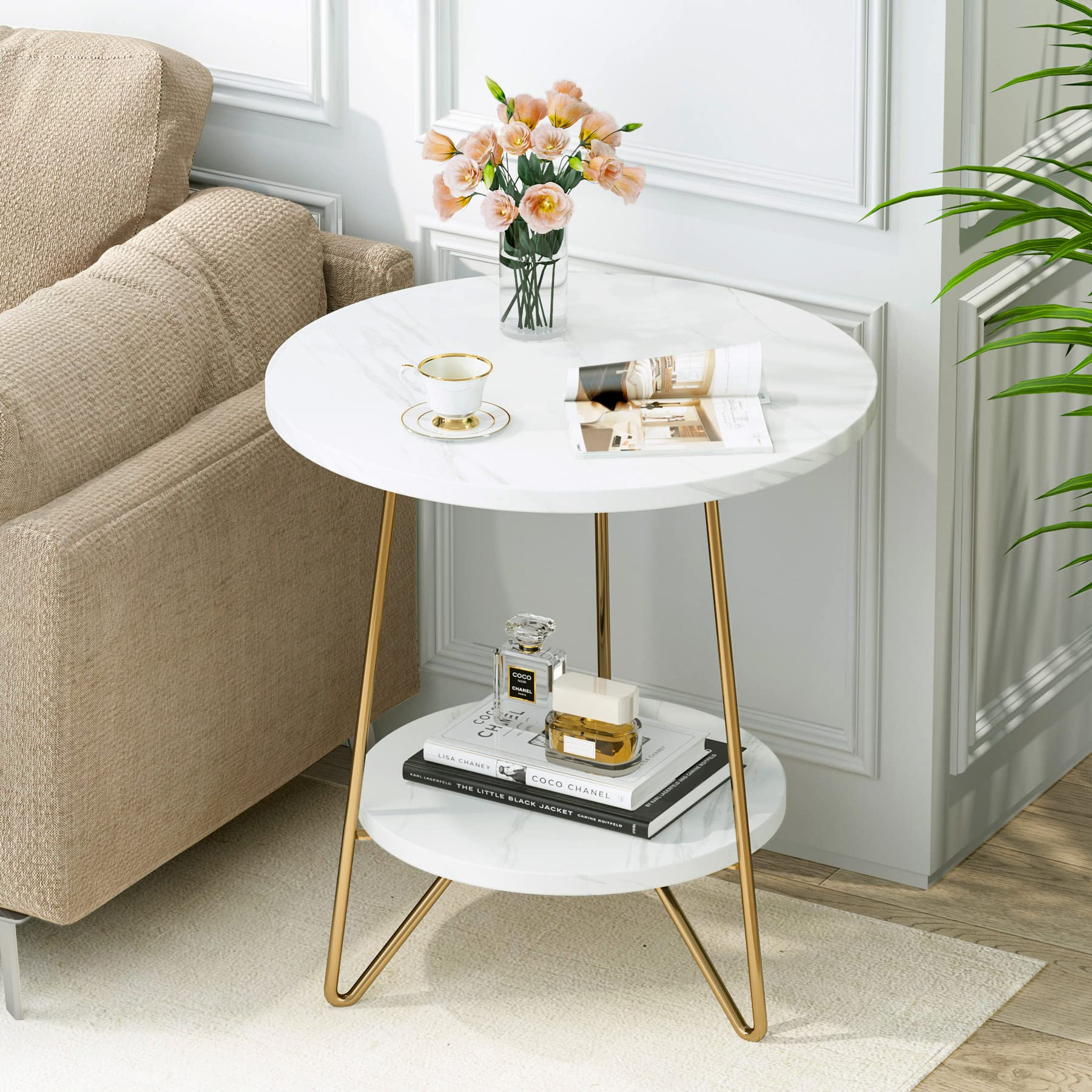 Buy Tribesigns Faux Marble End Table, 2 Tier Round Side Table With ... pertaining to How to Style Your Space with the Valerie Round Marble Accent Table