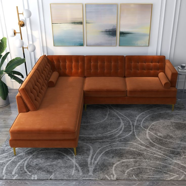 Caleb Sectional Sofa (Burnt Orange Velvet) Left Chaise | Mid In Mod ... inside