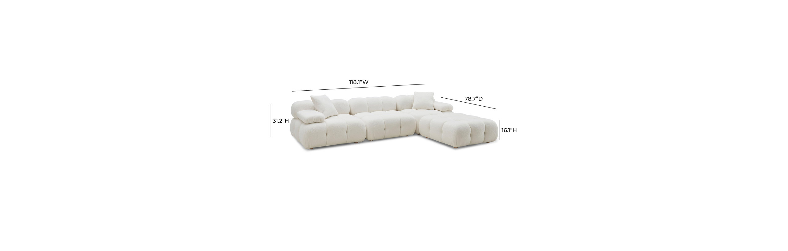 Calliope Cream Vegan Shearling 4-Piece Modular Sectional Cream ... with regard to