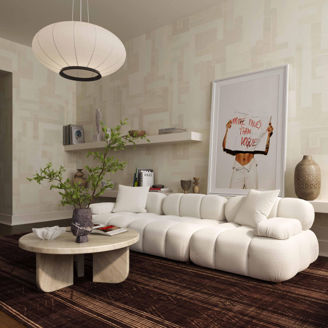 Calliope Cream Vegan Shearling Modular Sofa Cream - Transitional ... regarding Creating Cozy Spaces The Art of Styling Your Calliope Cream U-Sectional
