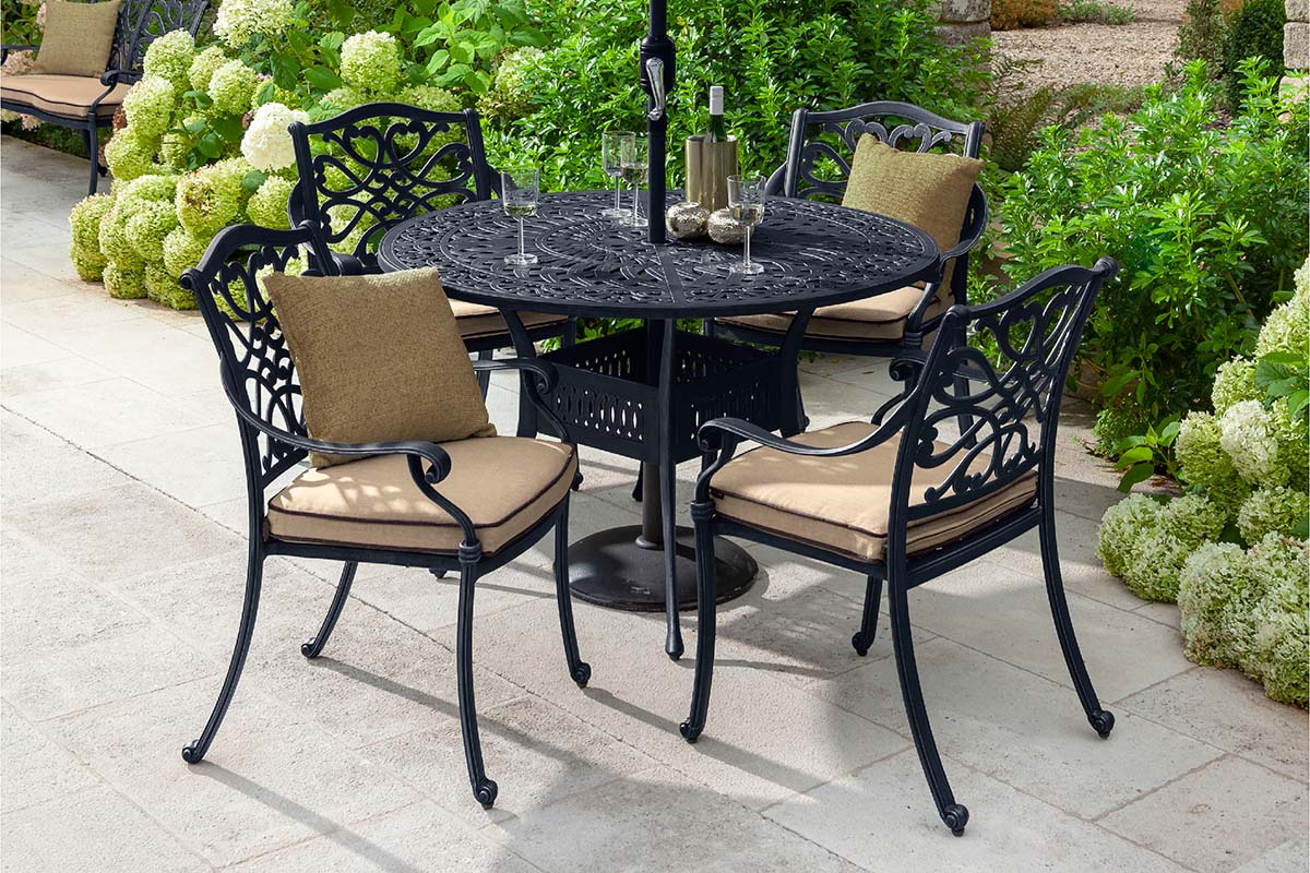 Capri 4 Seat Round Dining Set - Capri - Cast Aluminium Garden Furniture with Bringing Together Oak and Beige The Versatility of the Capri Dining Set