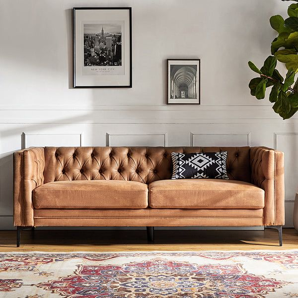 Capsa 84" Vegan Leather Tufted Sofa - Hulala Home | Button Tufted Sofa ... with regard to