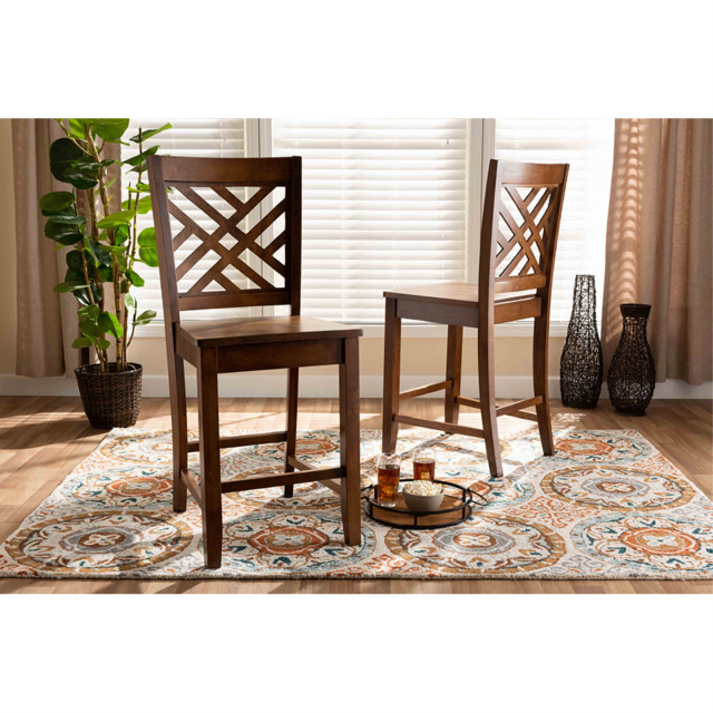 Caron Walnut Brown Finished Wood Counter Stool, Set Of 2 - Transitional ... intended for