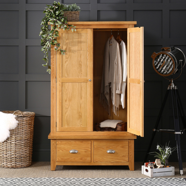 Cheshire Oak Double 2 Door Wardrobe With 2 Drawers | The Furniture Market regarding The Practical Beauty of a 2-Door Oak Wardrobe for Children's Rooms