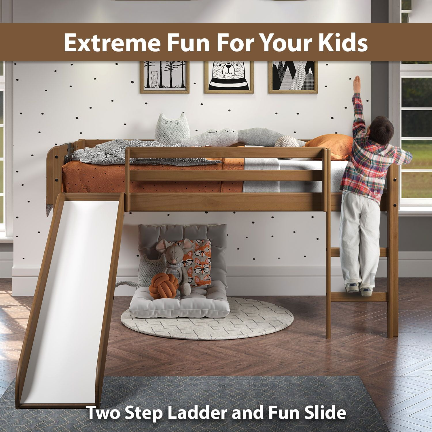 Cindy Kids Loft Bed With Slide, Twin Loft Bed With Slide, Loft Bed With ... inside The Benefits of a Loft Bed with Slide for Your Child's Room