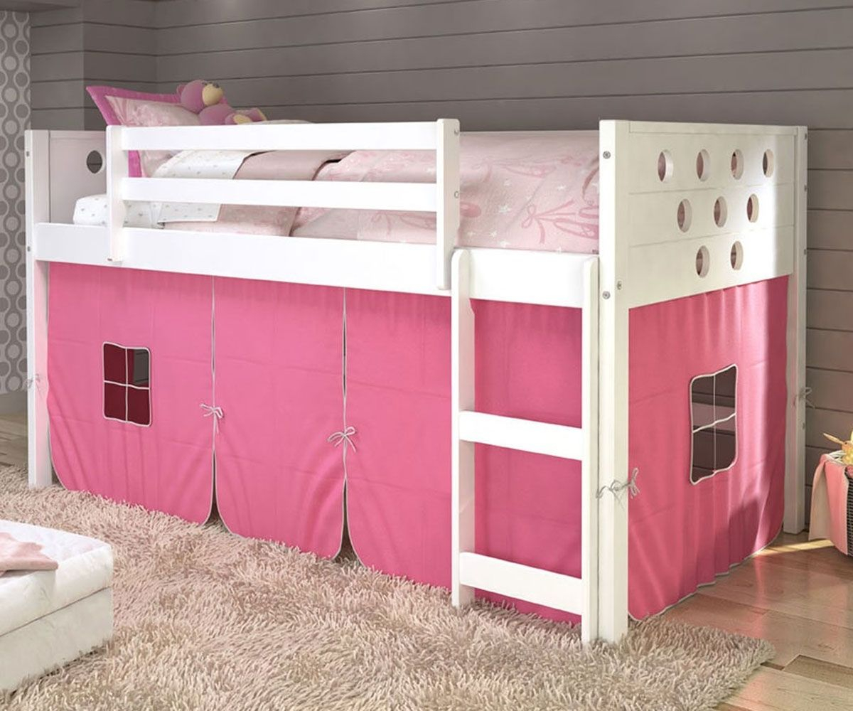 Circles Low Loft Bed With Pink Tent White | Donco Trading | Dt780Atw-P ... intended for Designing a Cozy Nook The Roxy Loft Bed in Espresso and Pink Tent