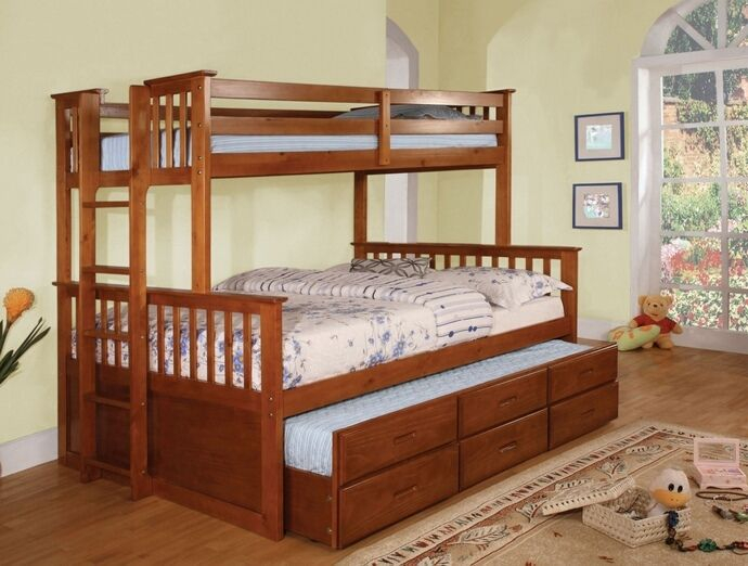 Cm-Bk458F-Oak University Oak Finish Wood Twin Over Full Mission Style ... regarding