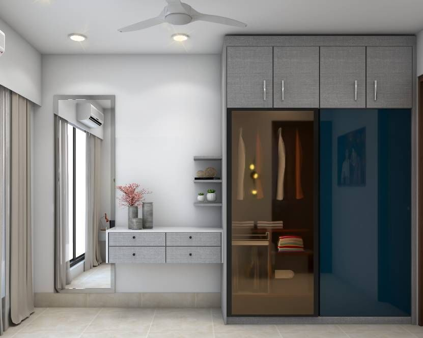 Contemporary Sliding Door Wardrobe Design In Glossy Blue | Livspace regarding A Guide to Choosing the Perfect Sliding Door Wardrobe for Kids