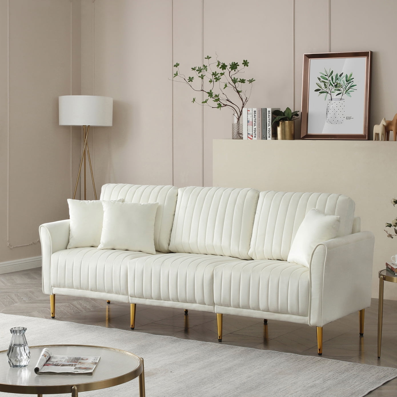 Contemporary Velvet Upholstered Sofa Couch,3 Seater Sofa With Deep ... with A Closer Look at the Beautiful Henson Velvet Upholstered Sofa in Cream