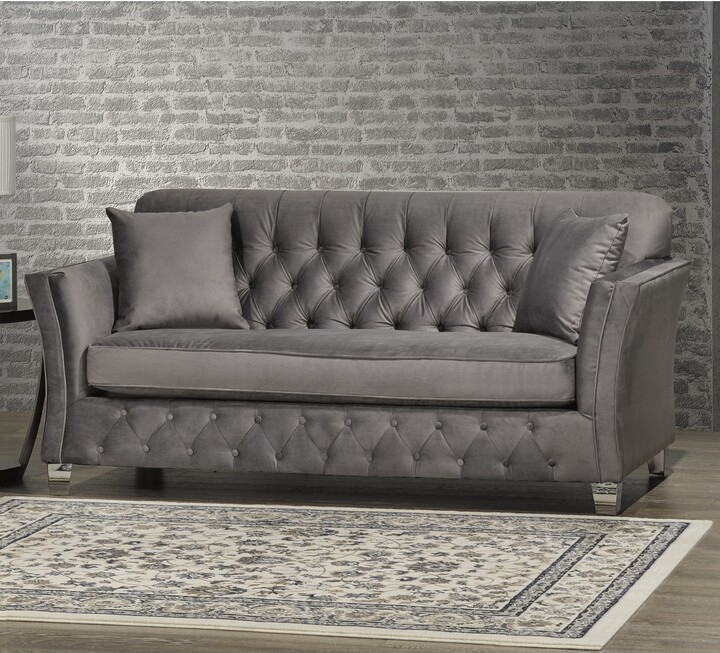Corrie Grey Velvet Fabric Button Tufted Sofa - Shopstyle throughout