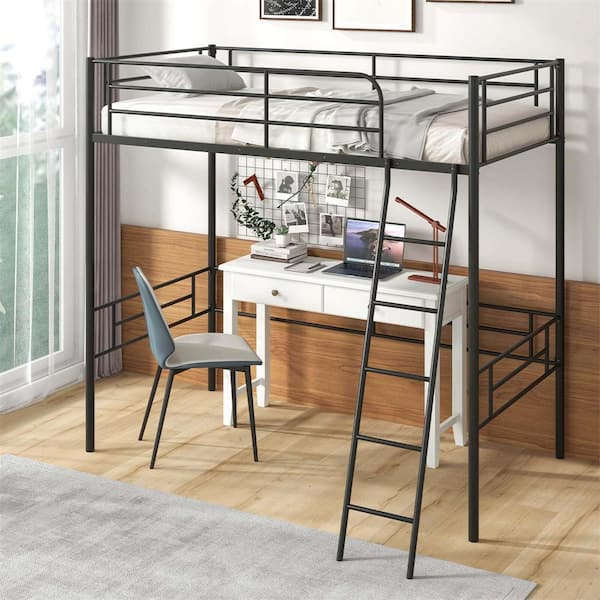 Costway Black Twin Metal Loft Bed Frame With Ladder Loft Bed With ... within