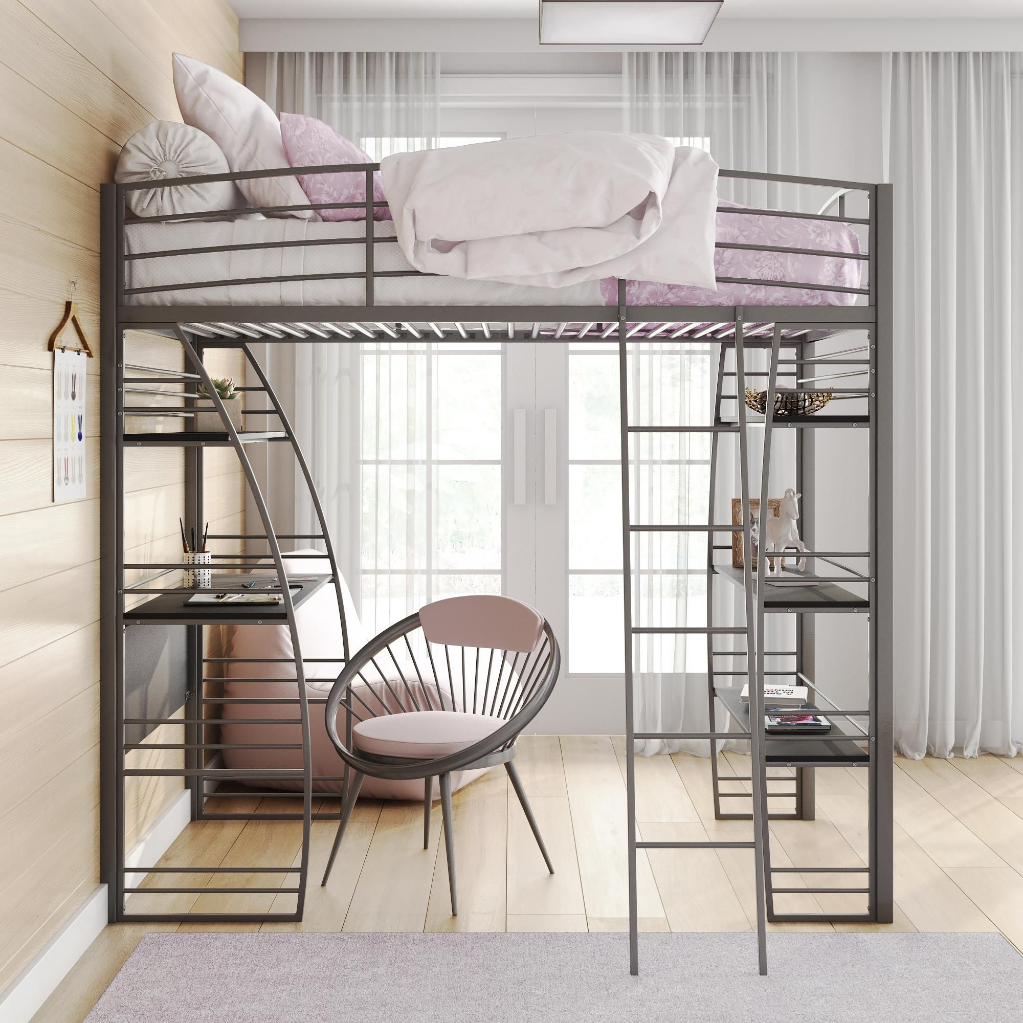Dhp Sage Studio Twin Metal Loft Bed With Integrated Desk And Shelves ... regarding