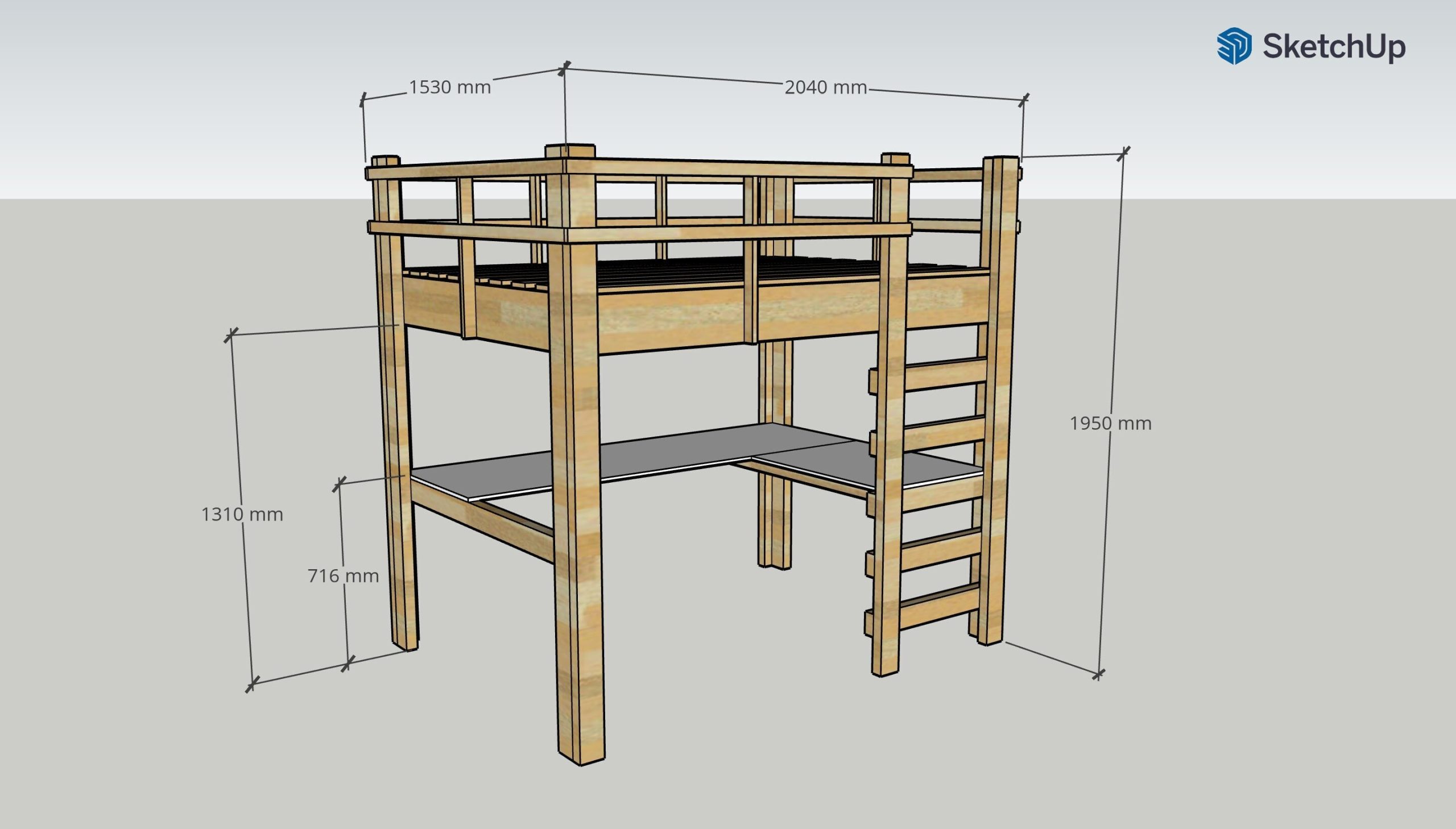 Double Loft Bed With Desk Plans & Instructions (Easy) - Etsy throughout